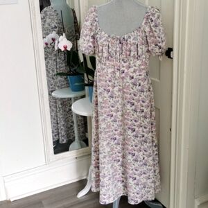 Ditzyfloral Cottagecore Midi/Maxi Peasant Romantic Style Dress Lilac Flowers XL+